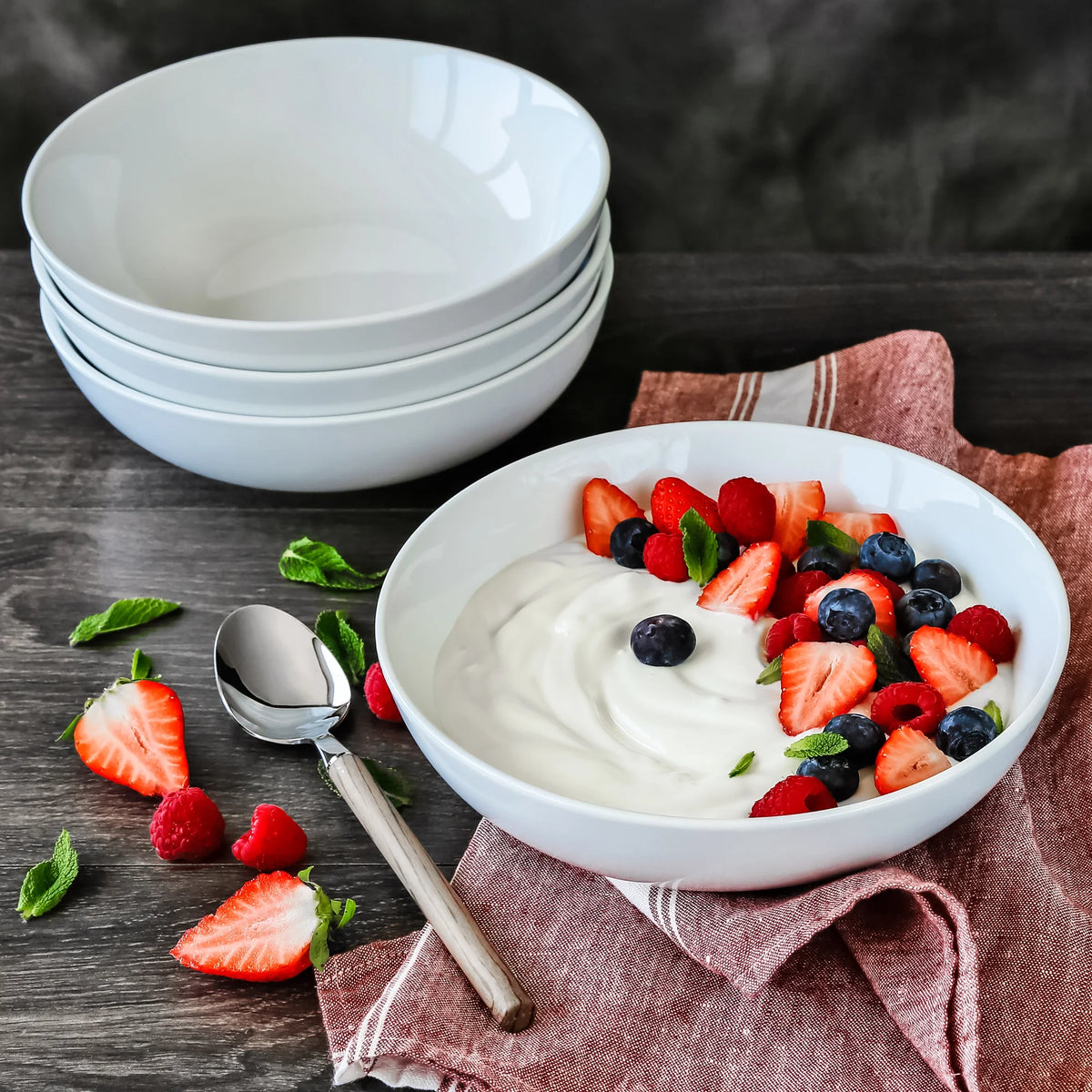 Porcelain Round Pasta Serve Bowls, Set of 4 F35920