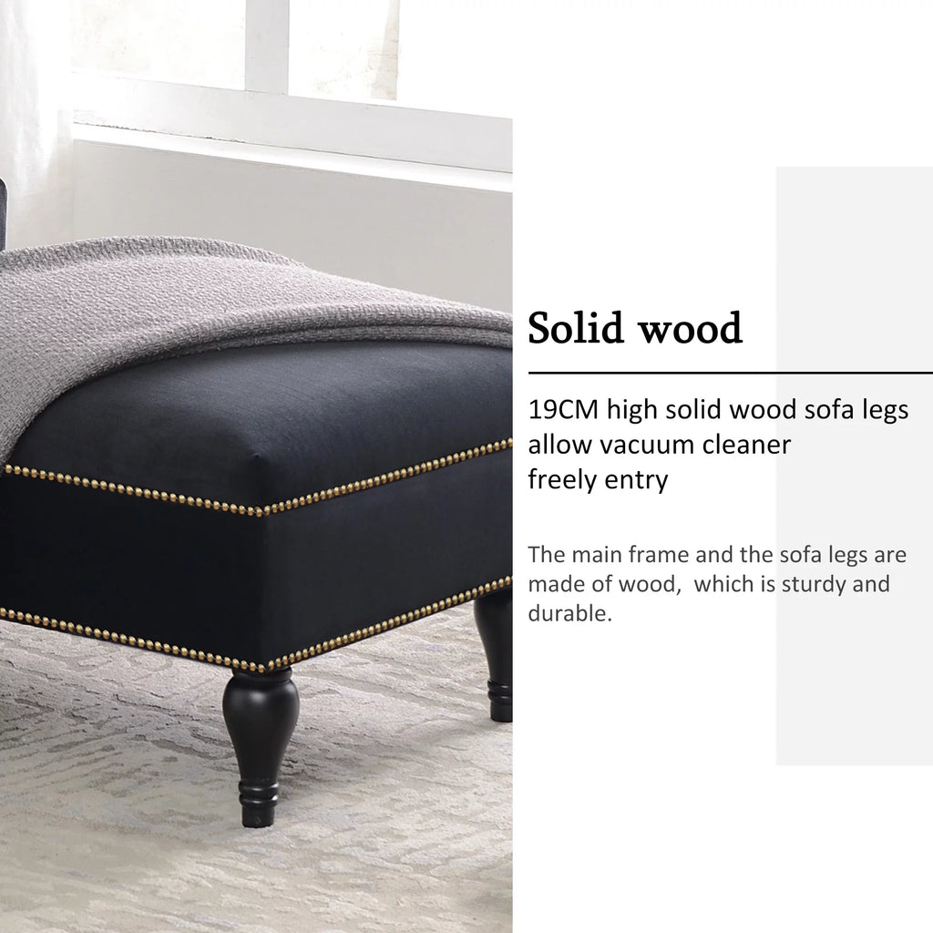 Black Velvet Button Tufted Chaise Lounge D371538