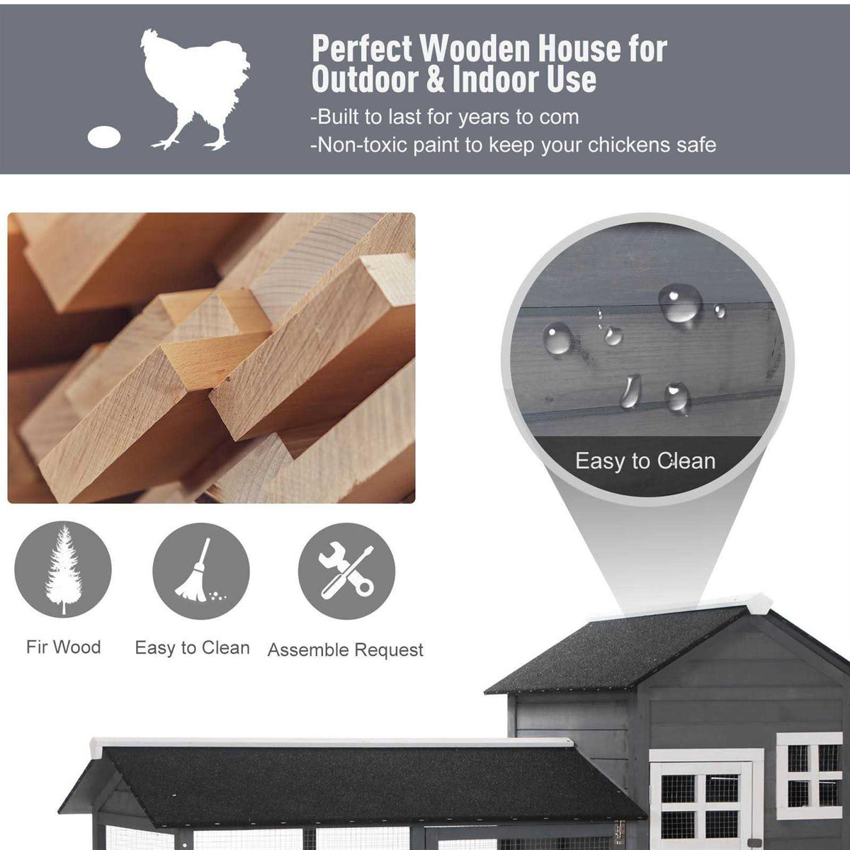Wooden Chicken Coop with Run Nesting Box K20793