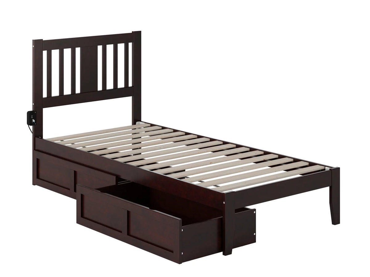 Twin XL Wood Platform Bed Frame with Set of 2 Storage Drawers I341685