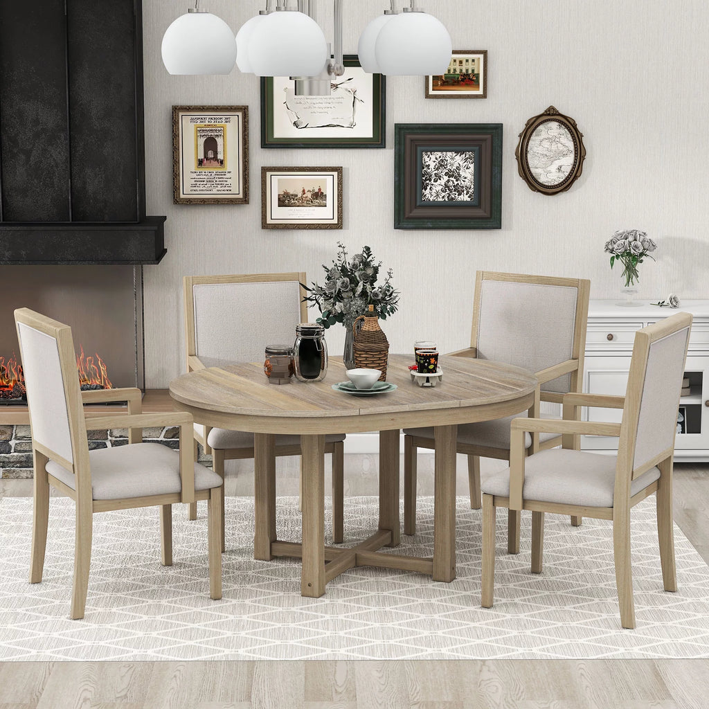 5-Piece Extendable Wood Dining Table Set with 4 Upholstered Chairs C179