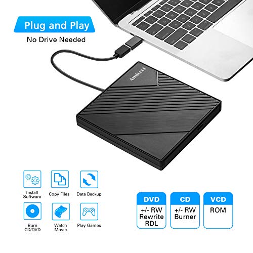 External DVD Drive USB 3.0 USB C CD/DVD +/-RW Optical Drive W271