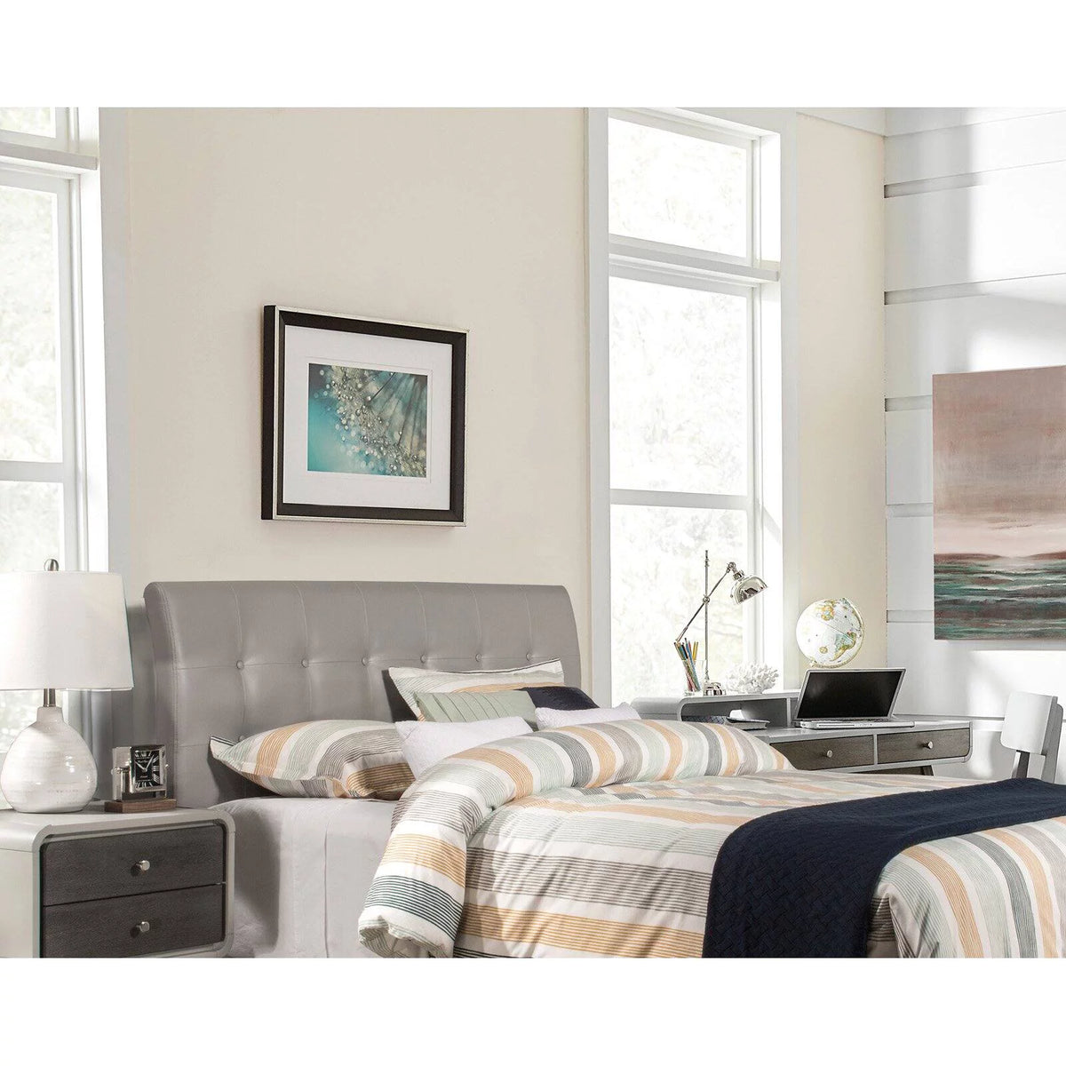 Gray Faux Leather Upholstered Queen Headboard J4423