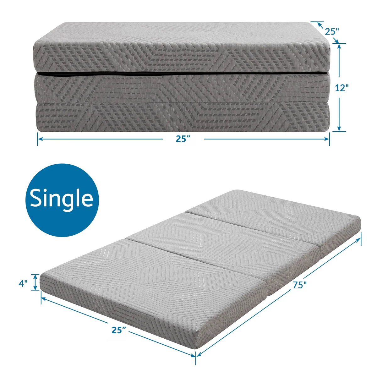 4 inch Tri Fold Memory Foam Mattress with Washable Cover H583593