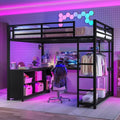 Queen Metal Loft Bed with Wardrobe, Desk and Shelves G928