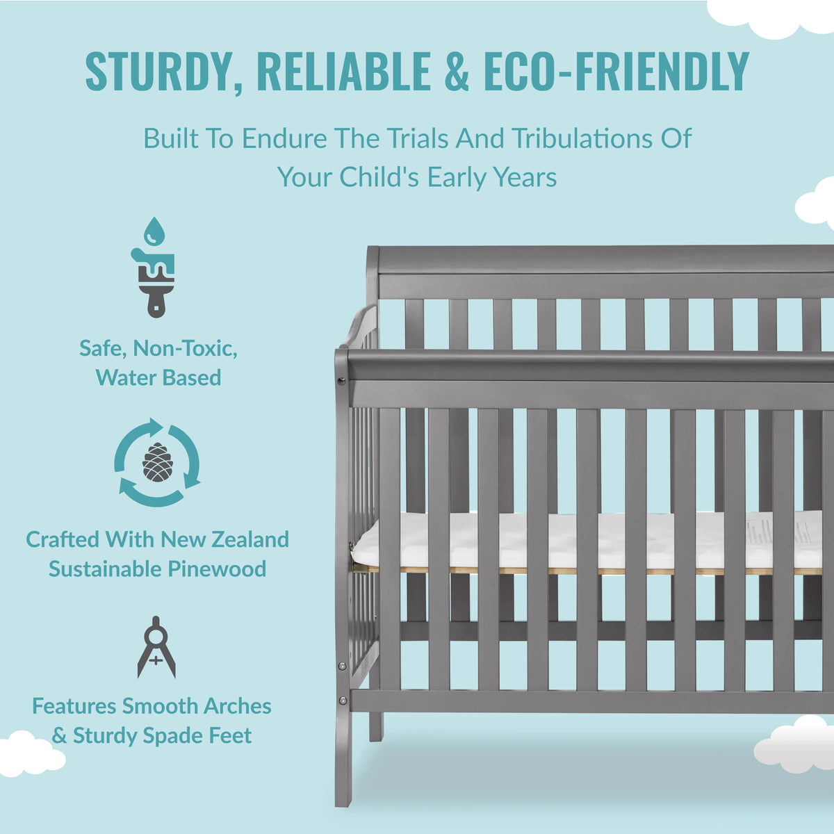 Storm Grey 4-in-1 Convertible Mini Crib and Changer B95615