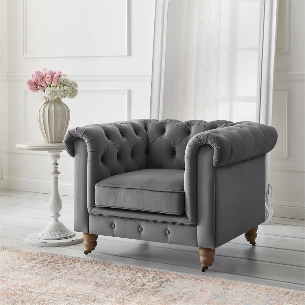 Dark Gray Velvet Button Tufted Club Chair Z207