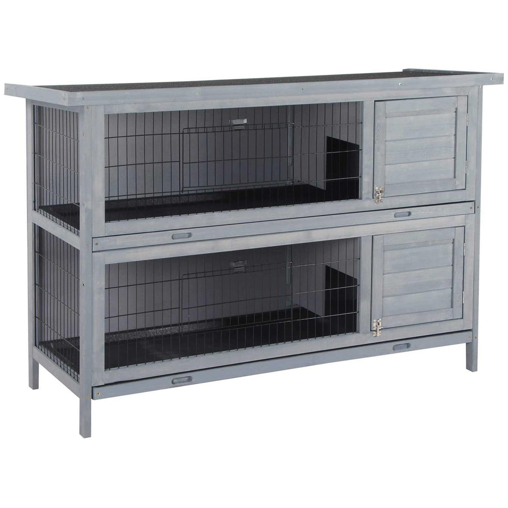 2-Story Wooden Rabbit Hutch with Lockable Doors R939087
