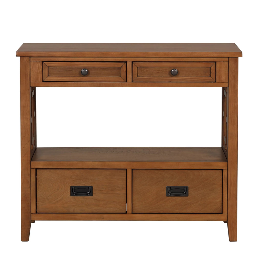 36'' Pine Wood Console Table with 4 Drawers & 1 Storage Shelf W9603