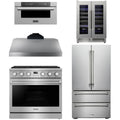 36 Gas Range, Range Hood, Refrigerator, Microwave and Wine Cooler Y556