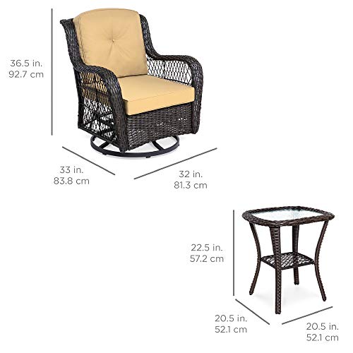 3-Piece Outdoor Wicker Patio Bistro Set with Swivel Rocking Chairs and Side Table Z46266