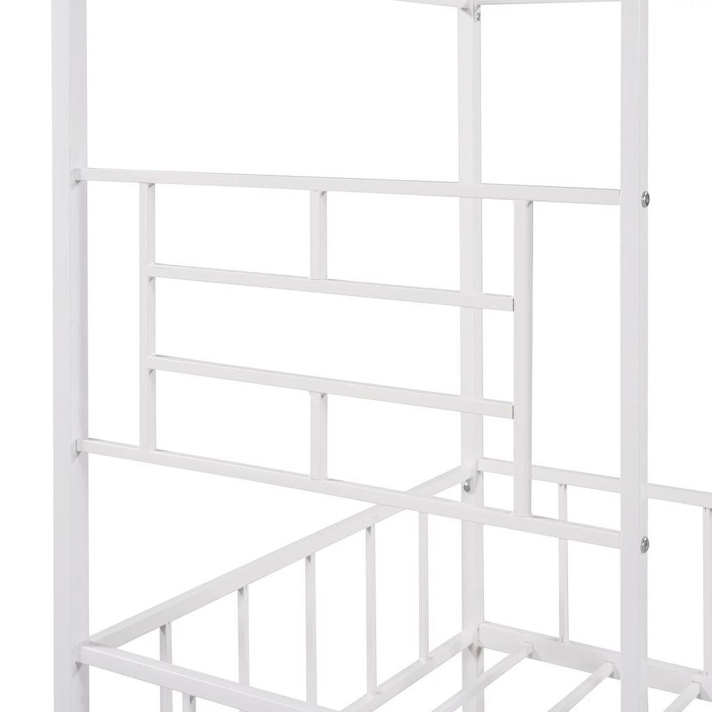 White Twin Size Metal Platform Bed Frame with Slatted Support J42158