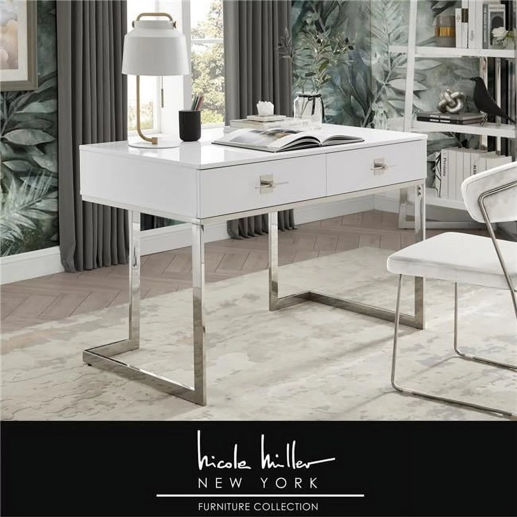 White 2-Drawers Stainless Steel Base Bedroom Vanity F4553