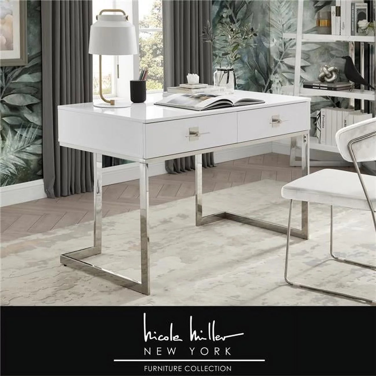 White 2-Drawers Stainless Steel Base Bedroom Vanity F4553