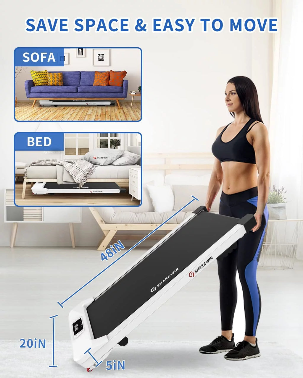 Under Desk Treadmill 300 lb Capacity White P7924