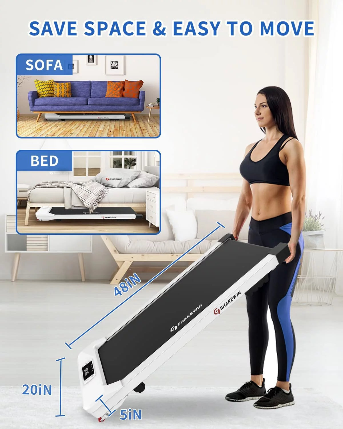 Under Desk Treadmill 300 lb Capacity White P7924