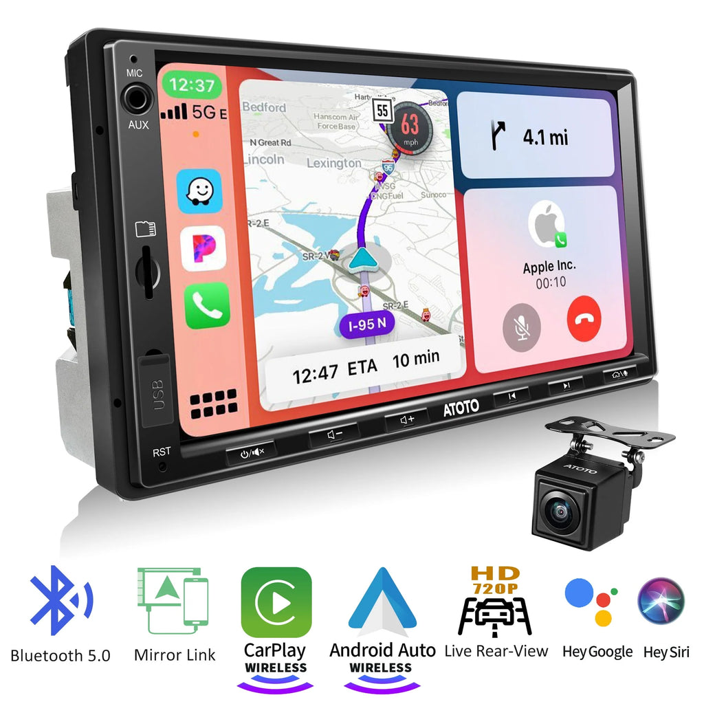 Double Din Car Stereo with Wireless Apple Carplay & Android Auto W50790