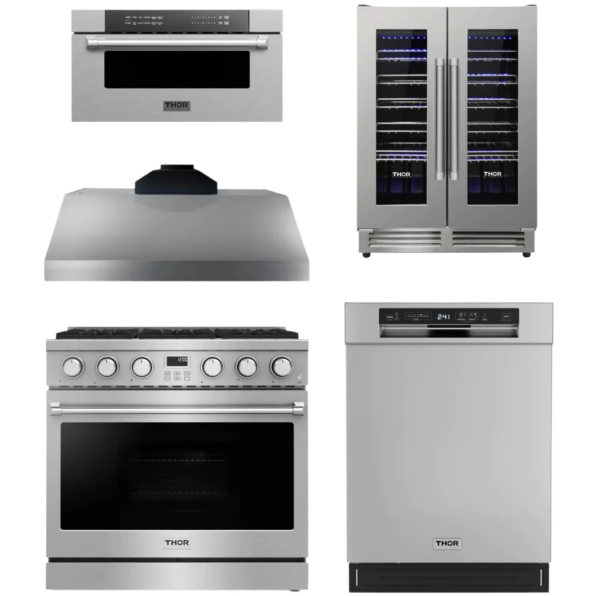 36 Gas Range, Range Hood, Dishwasher, Microwave and Wine Cooler W812843
