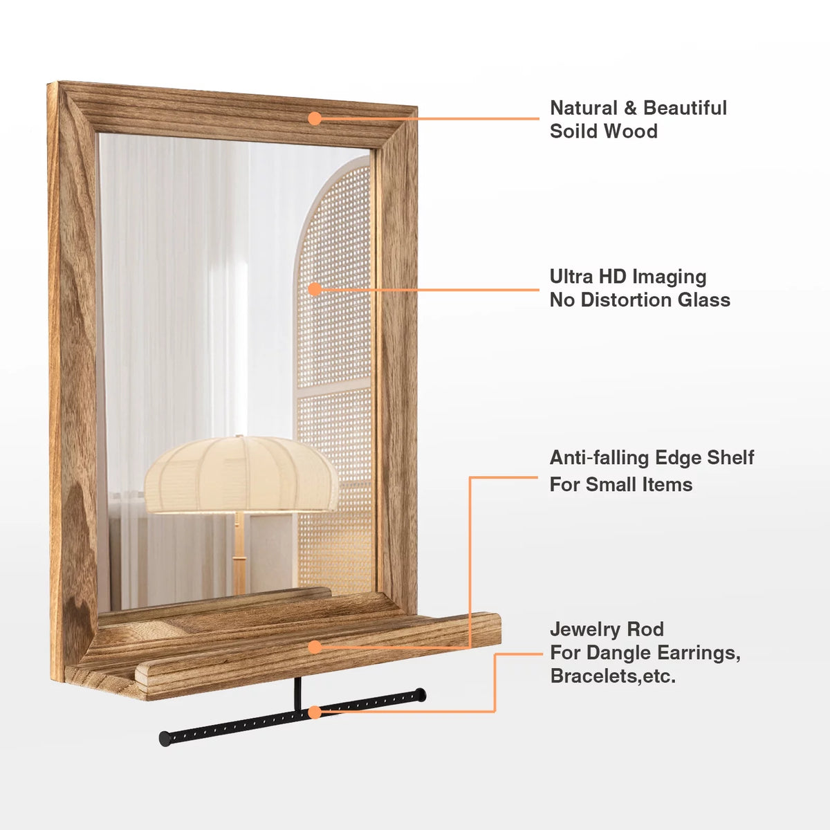 Wall Mirror with Shelf and Metal Hanging Rod, 20 x 16 inch G930522