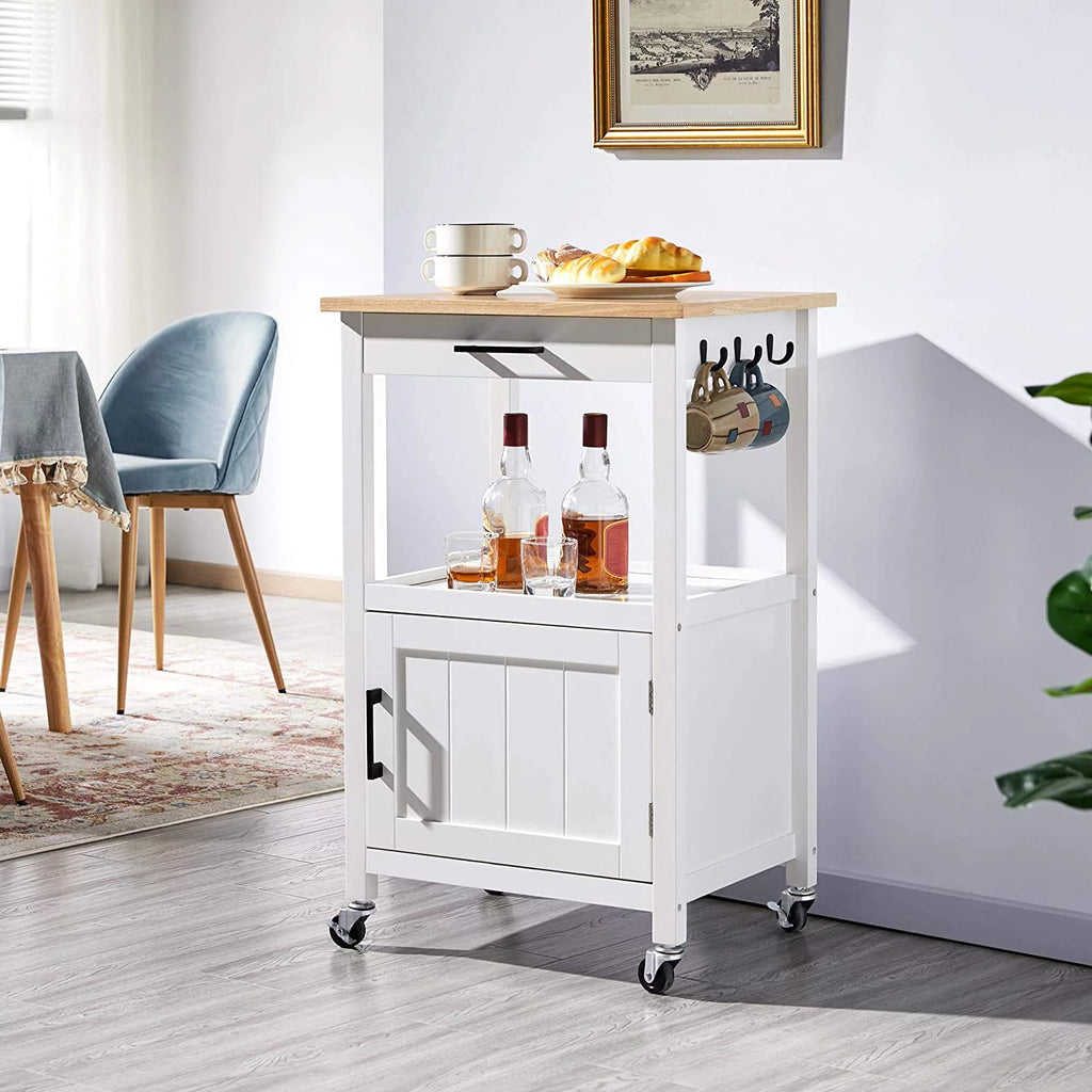 White Rolling Kitchen Island with Single Door Cabinet W9302