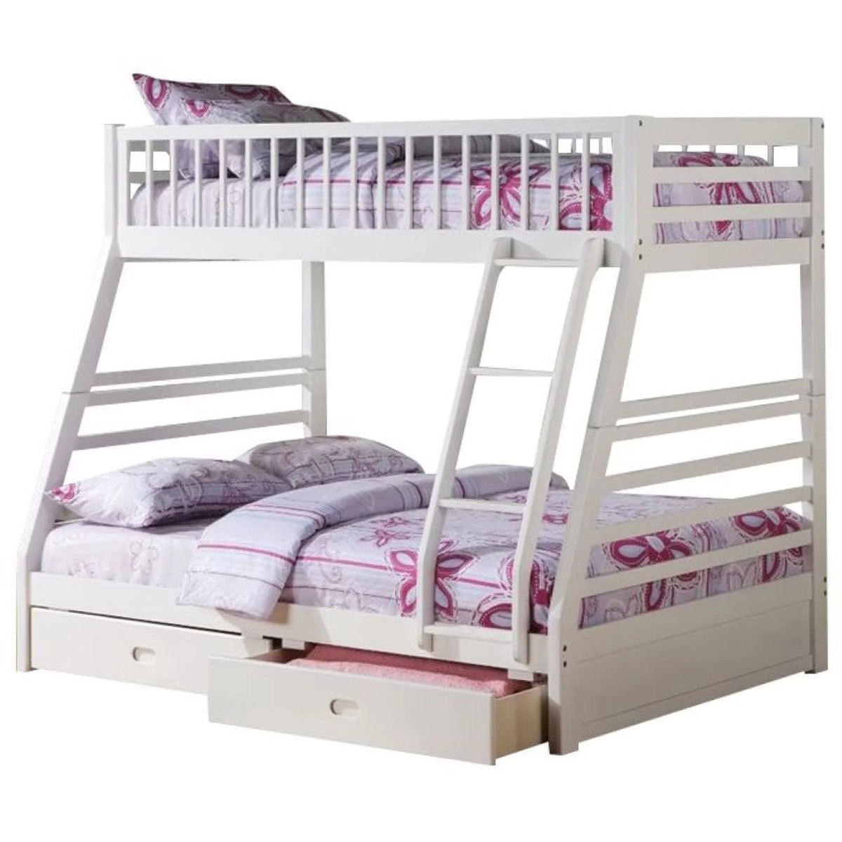 White Twin Over Full Storage Bunk Bed D2666