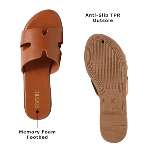 Womens Open Toe Slip on Leather Sandals Q689