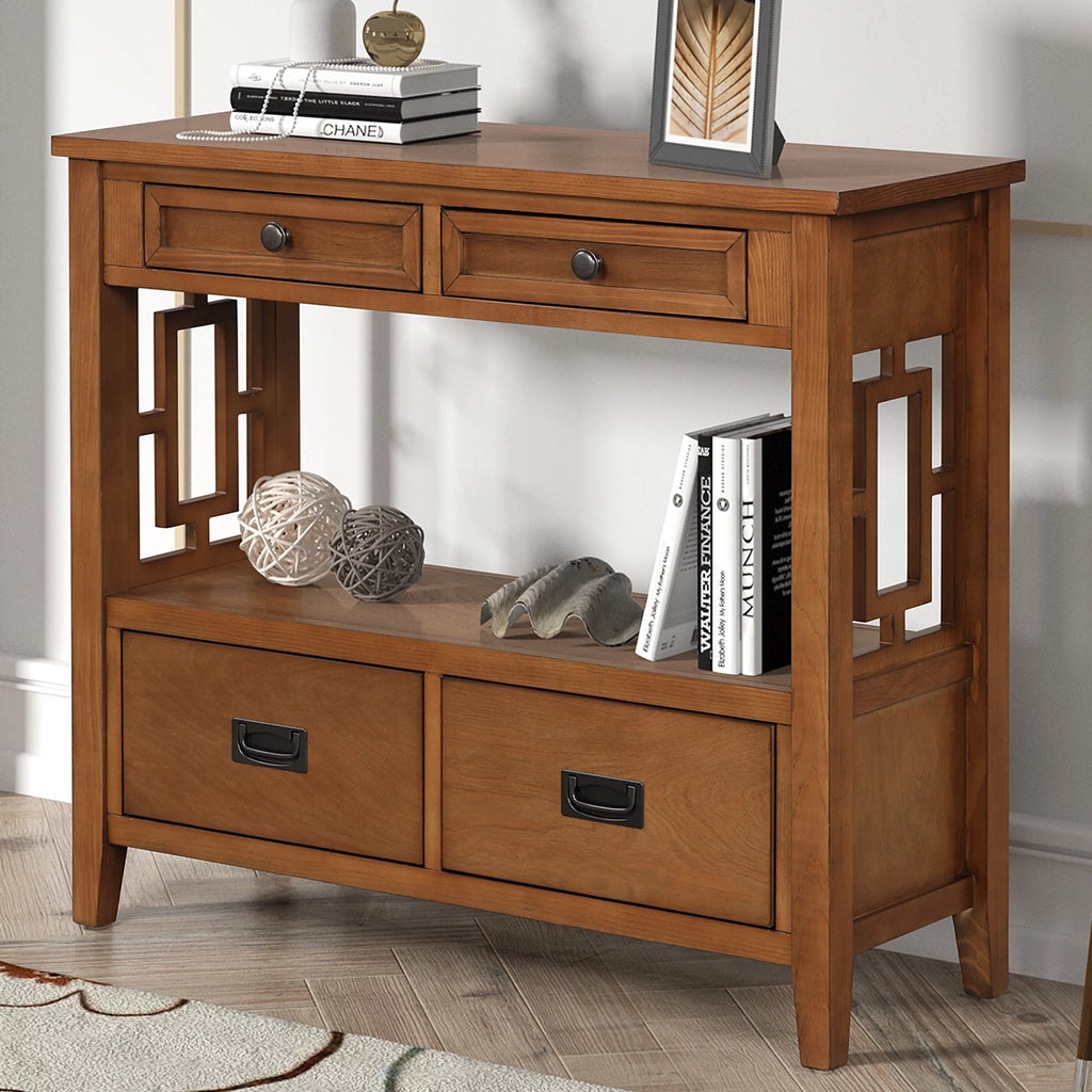 36'' Pine Wood Console Table with 4 Drawers & 1 Storage Shelf W9603