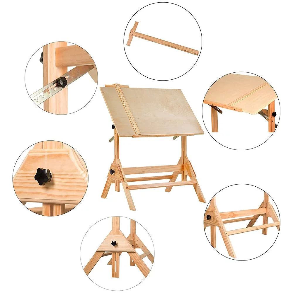 Solid Wood Drafting Table with Adjustable Angle Top W2271