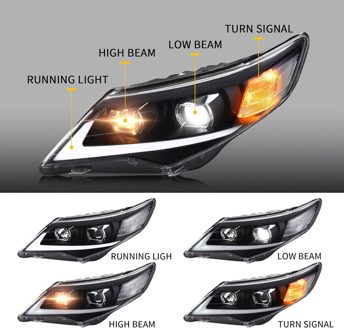 LED Projector Headlights with LED DRL & Halogen High Beam D66919