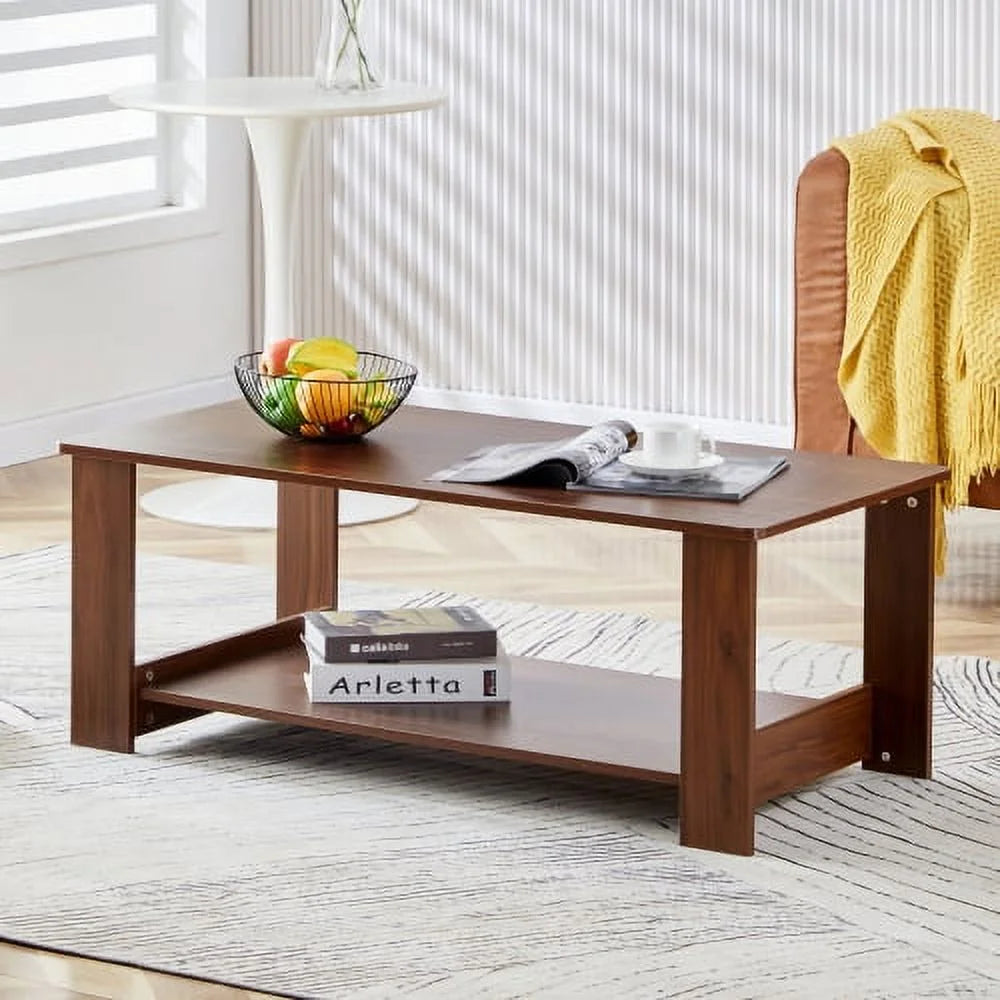 Walnut Textured Double Layered Mdf Coffee Table 43.3"*21.6"*16.5" C235