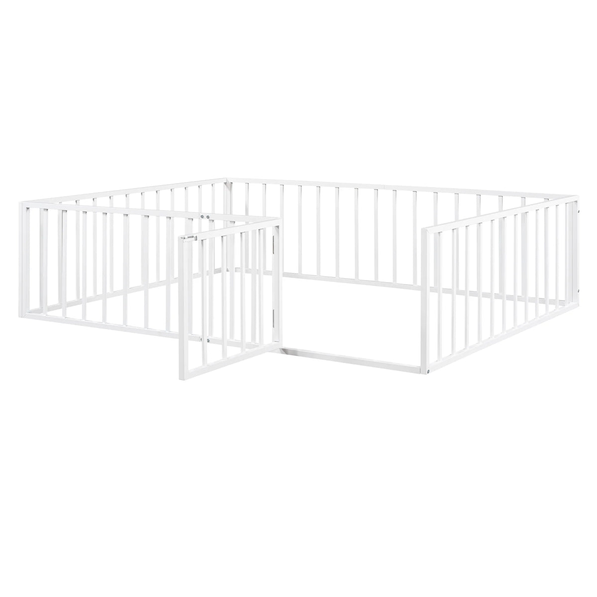 Queen Size Metal Floor Bed Frame with Fence and Door E40510