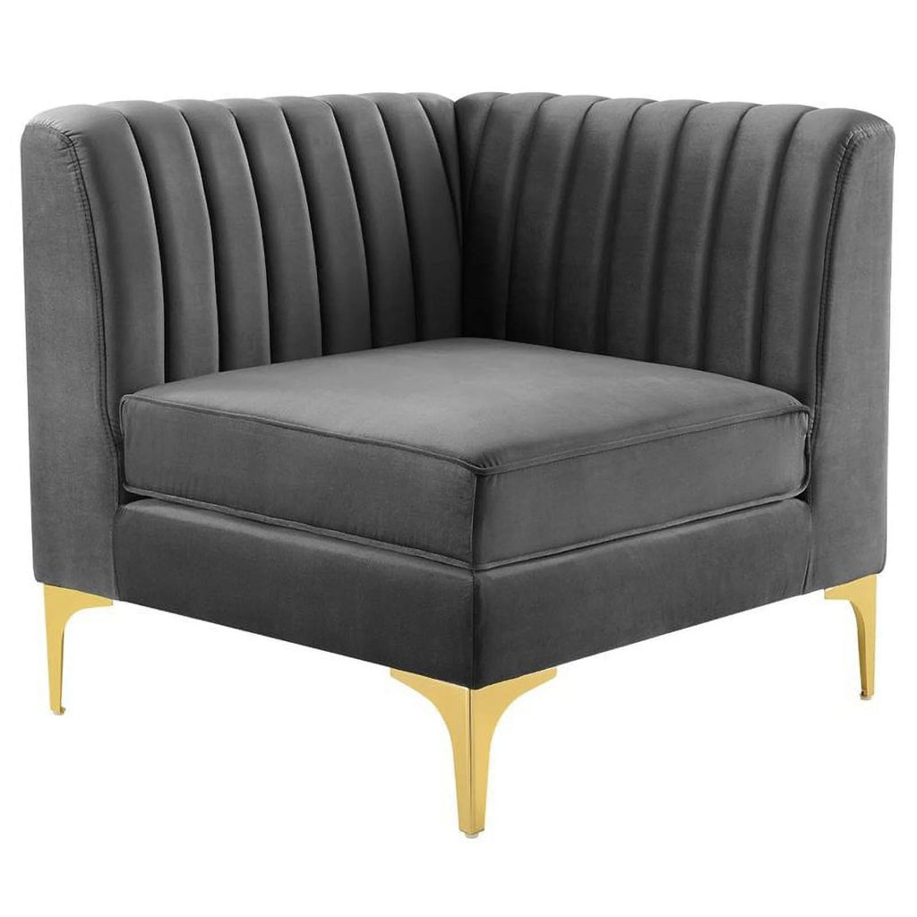 6-Piece Channel Performance Velvet Tufted Sectional Sofa in Gray X668