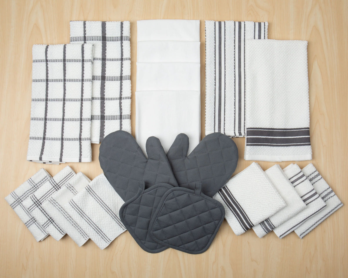 20 Piece Terry Kitchen Towel Dish Cloth Oven Mitt Pot Holder Set R110166