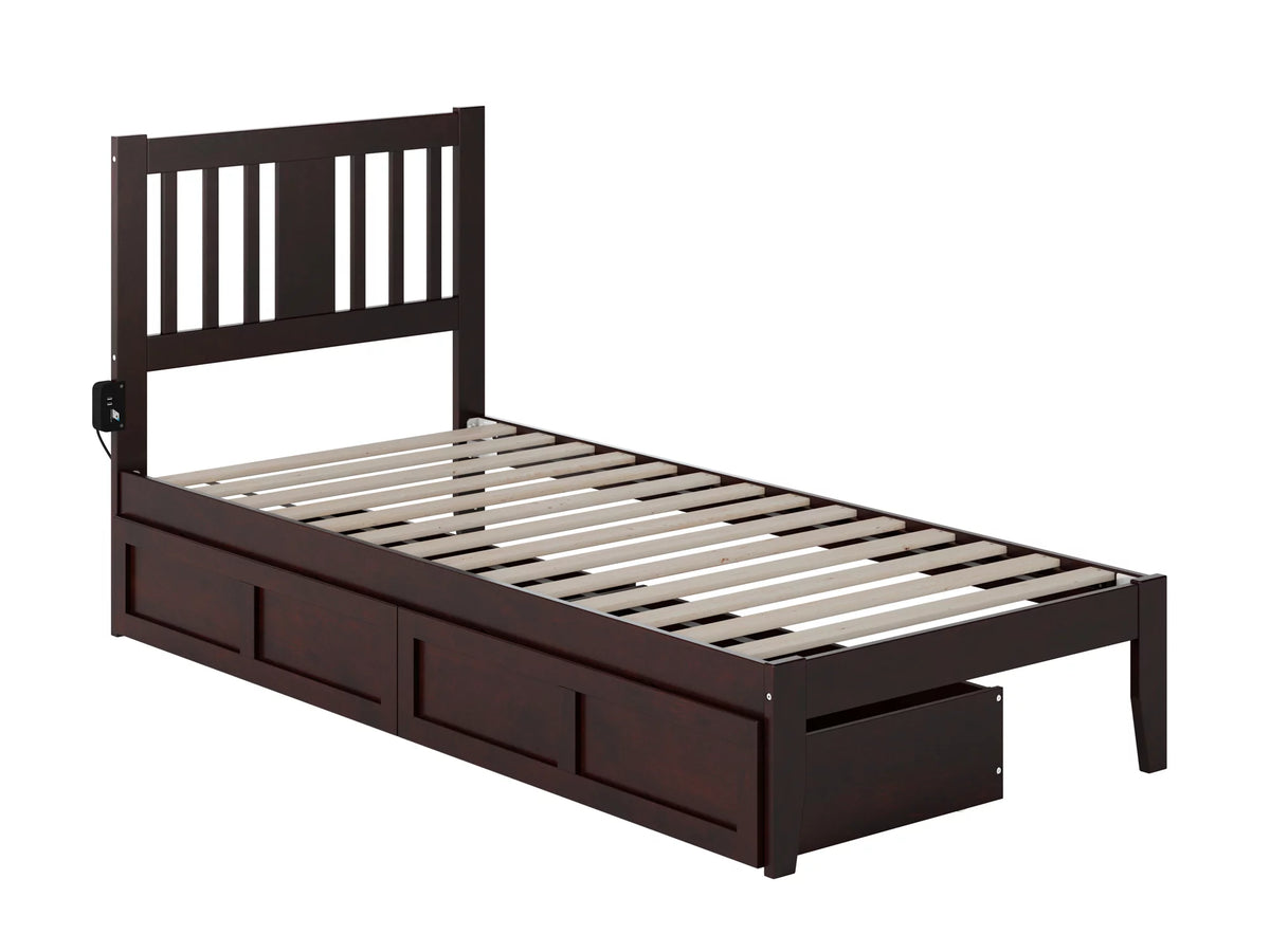 Twin XL Wood Platform Bed Frame with Set of 2 Storage Drawers I341685