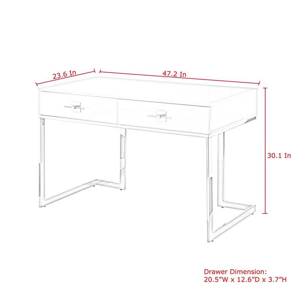 White 2-Drawers Stainless Steel Base Bedroom Vanity F4553
