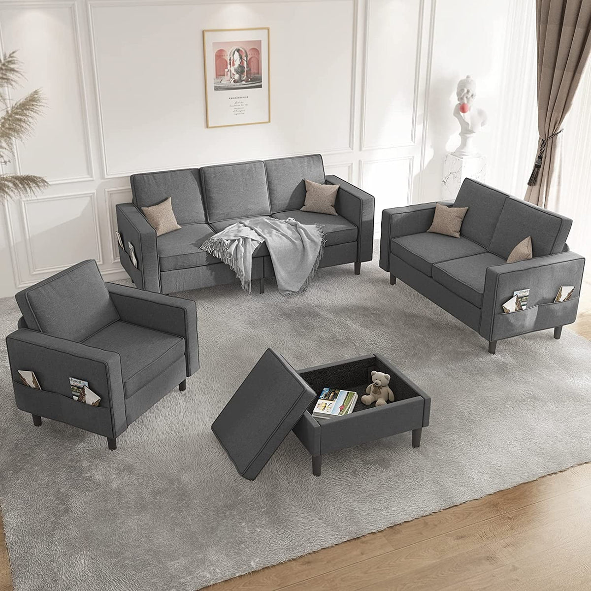 Convertible Sectional Sofa Couch with Storage Ottoman H5345