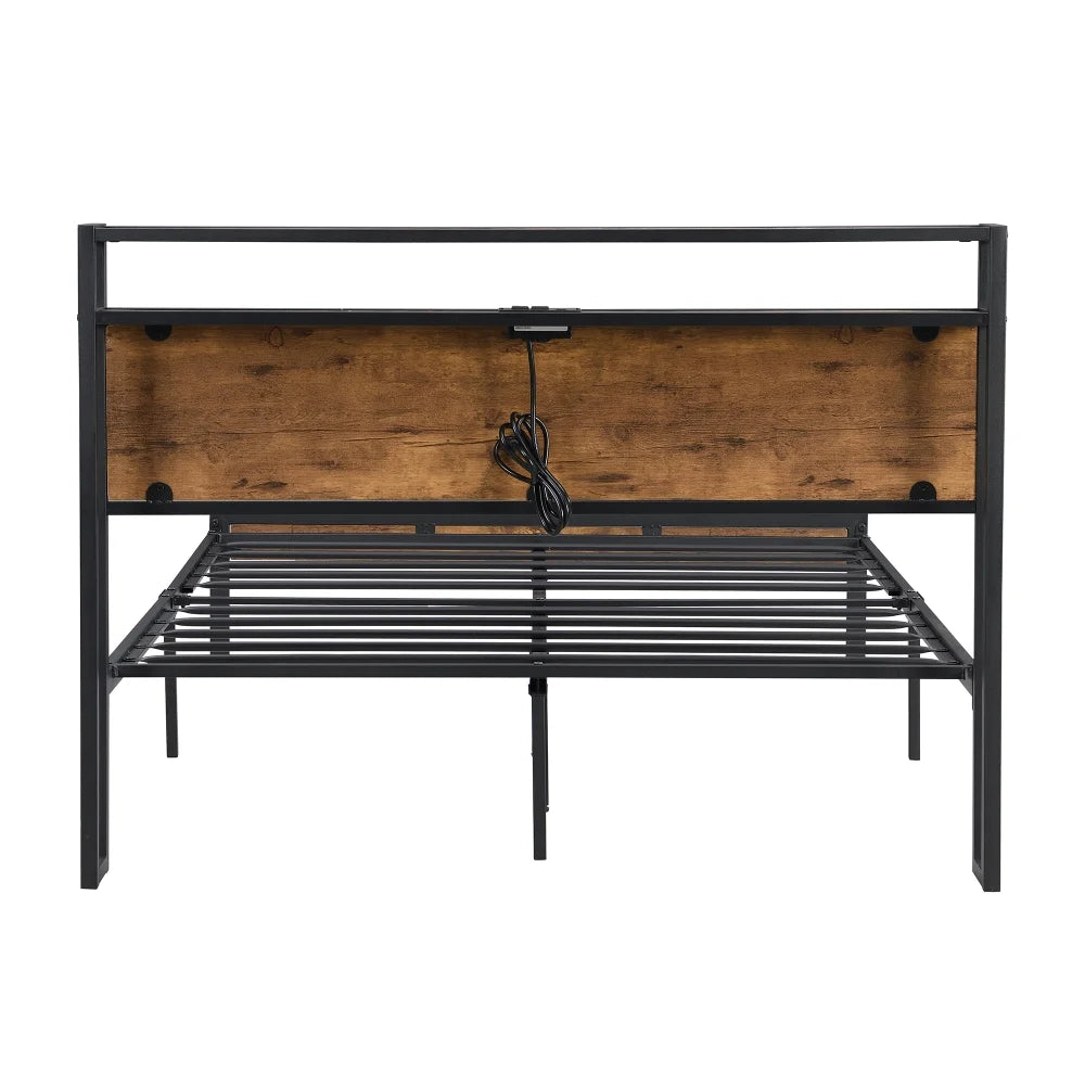 Queen Size Platform Bed with LED Lights and USB Ports E58904