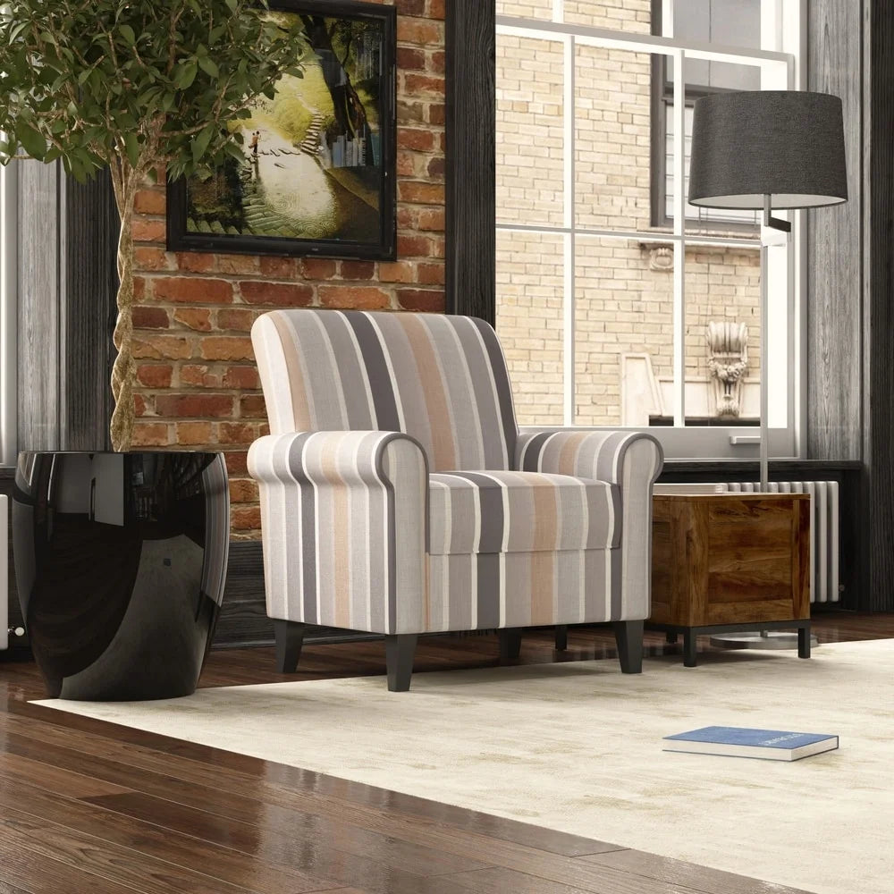Turquoise Stripe Rolled Arm Chair P41395