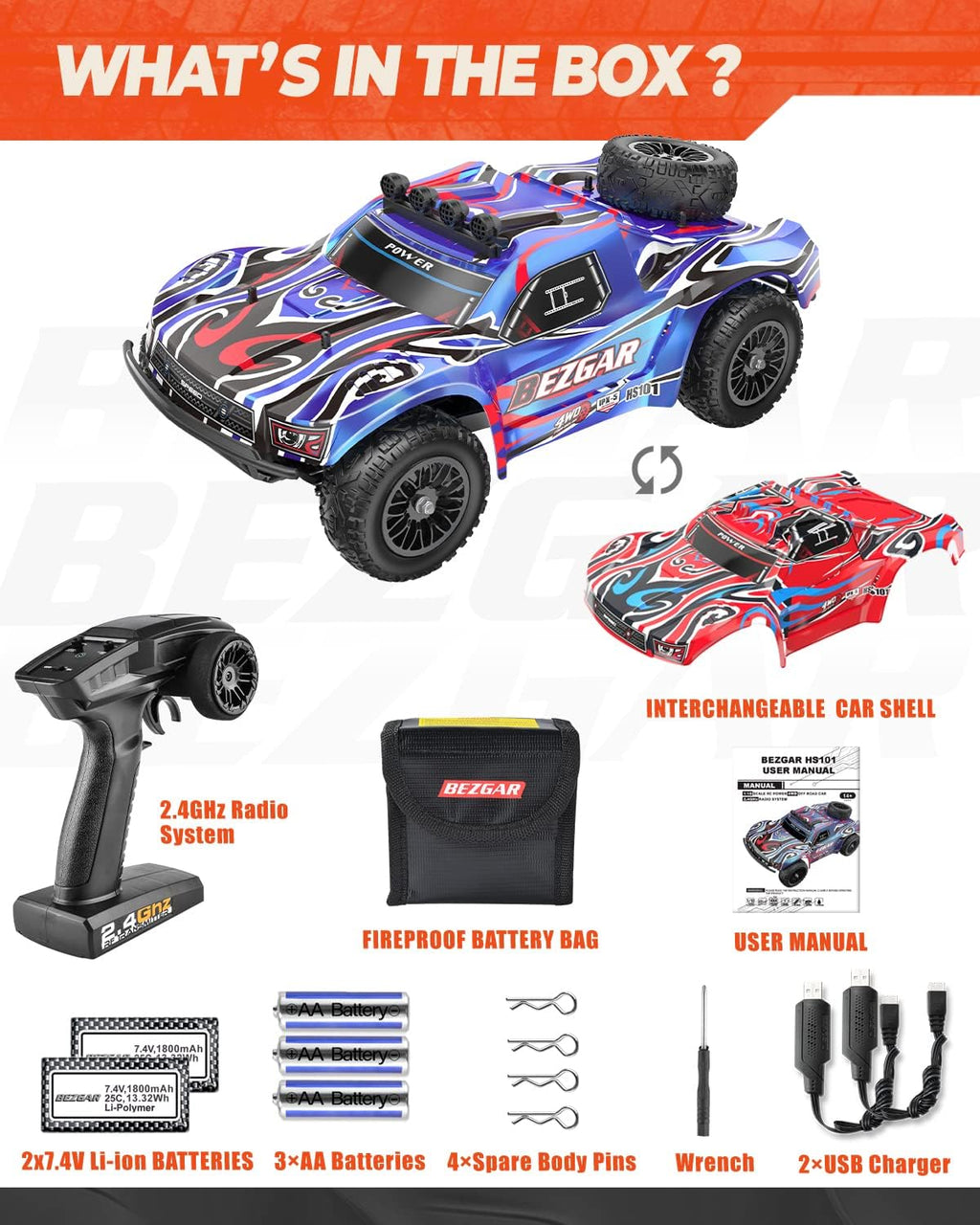 1:10 Scale 4WD Remote Control Monster Truck with 2 Rechargeable Batteries X463983
