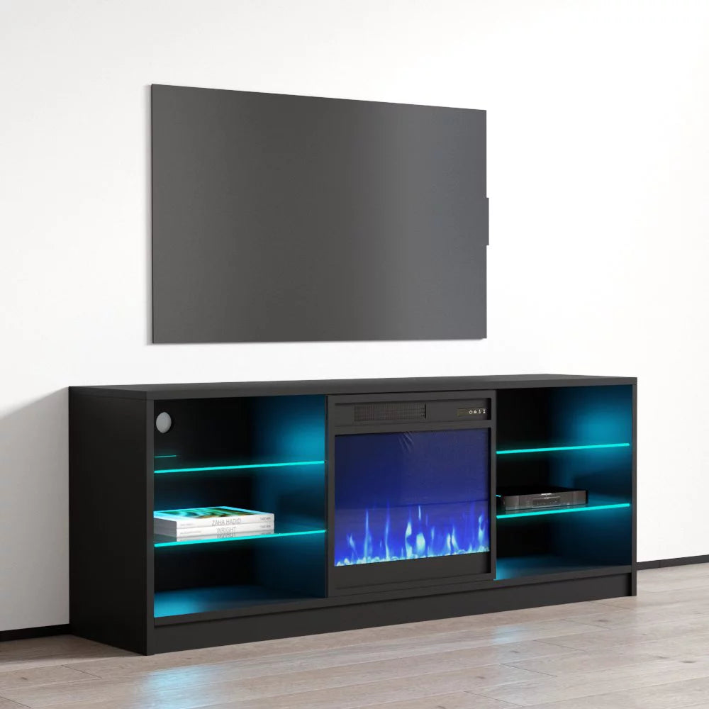 High Gloss Fireplace TV Stand with Storage Cabinets and LED Lights M68432