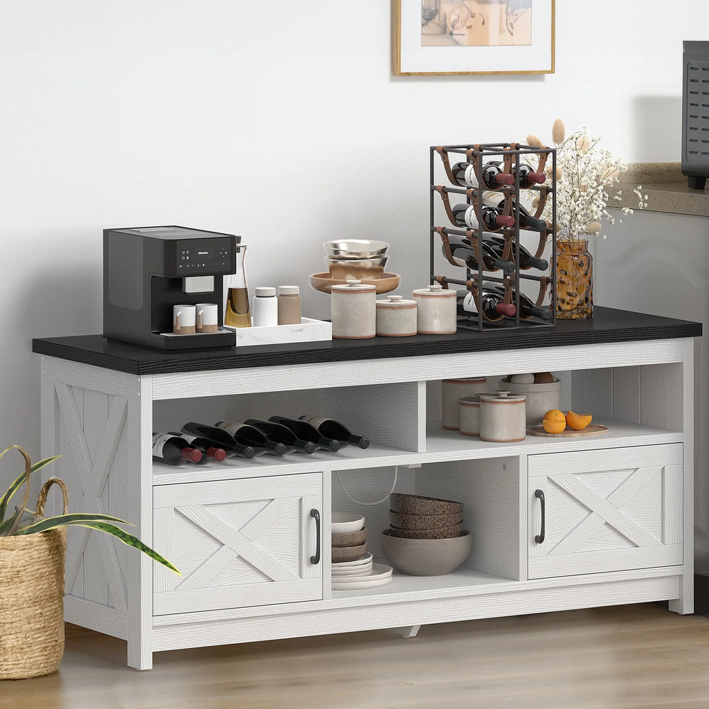Farmhouse TV Stand up to 65 inch with Power Outlet, Grey Wash G83721