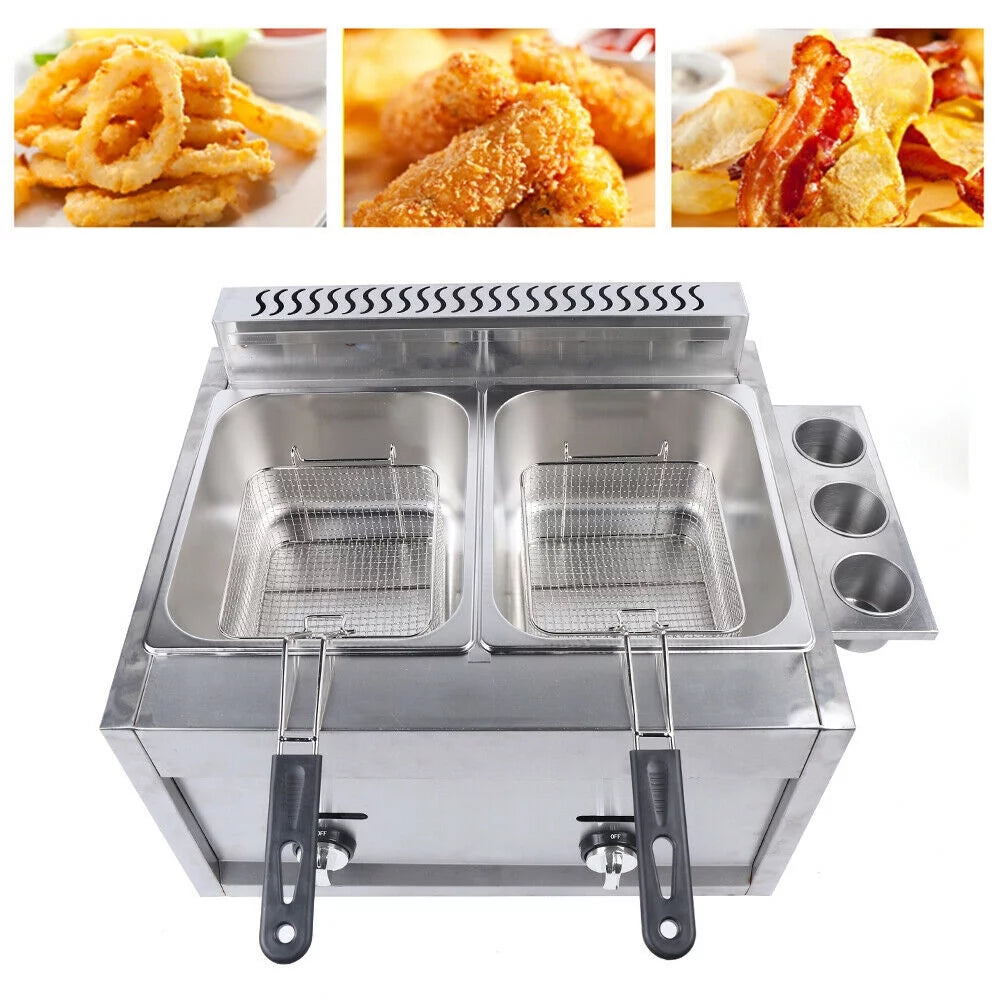 Commercial Stainless Steel Dual Tank Deep Fryer with Basket C62328