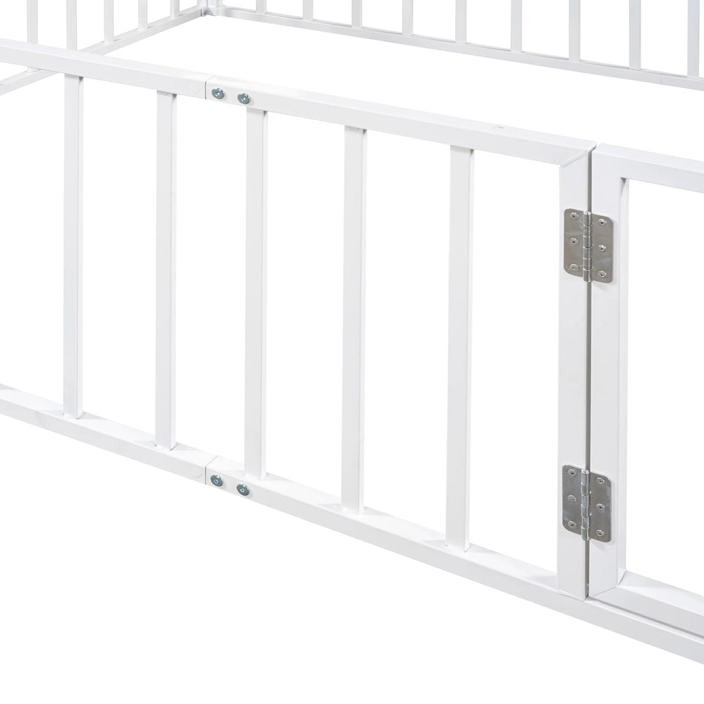 Queen Size Metal Floor Bed Frame with Fence and Door E40510