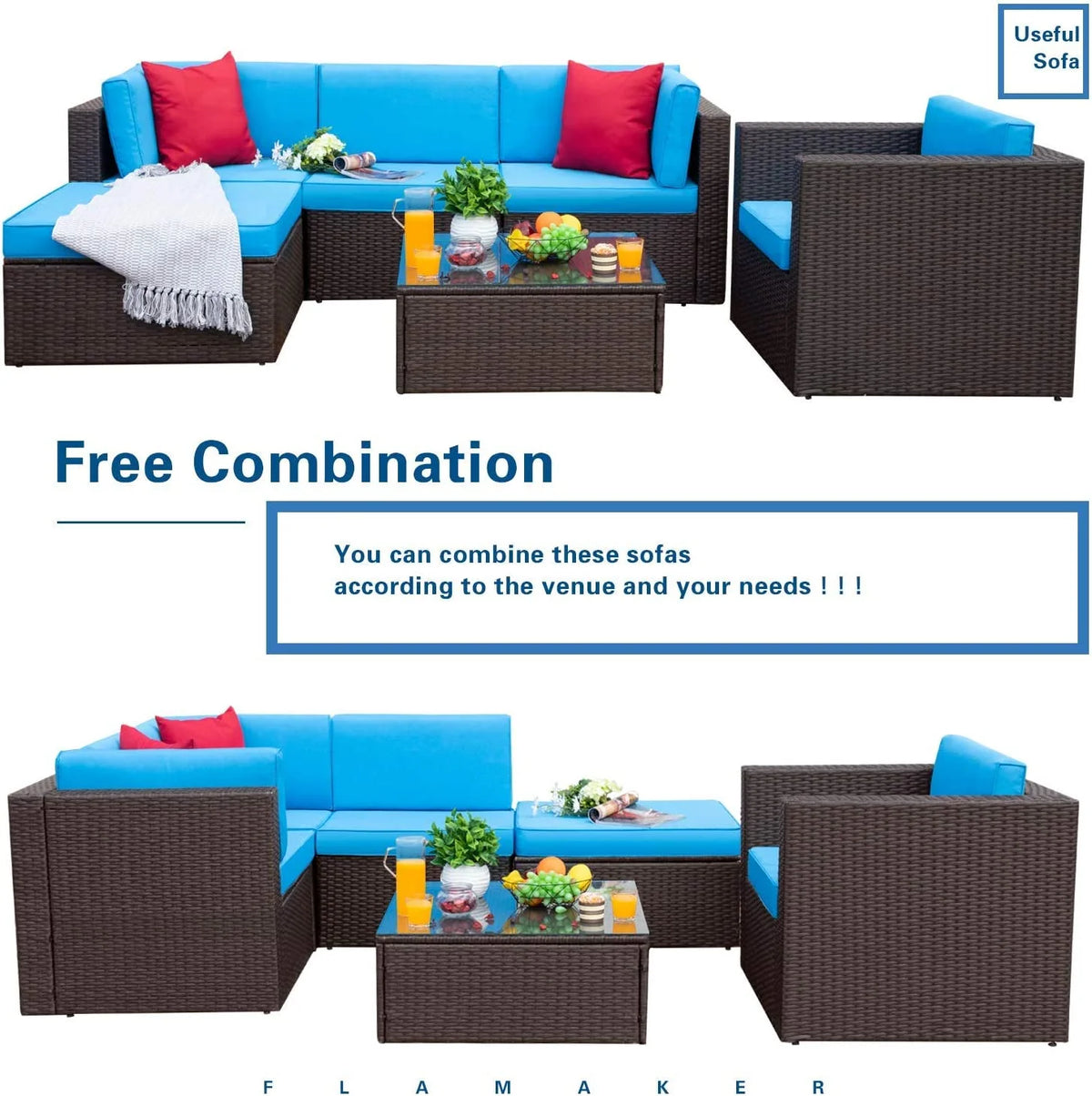 6 Pieces Patio Furniture Set with Cushion and Table G489735