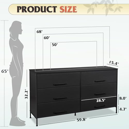 Black 6 Drawer Fabric Dresser S30861