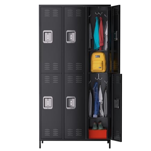 9 Door Metal Storage Cabinet with 27 Hooks and 9 Shelves, Black R540