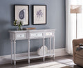 White Console Table with Mirrored Storage Drawers and Lower Shelf W74238