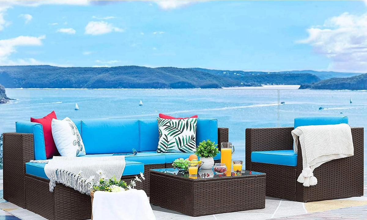 6 Pieces Patio Furniture Set with Cushion and Table G489735