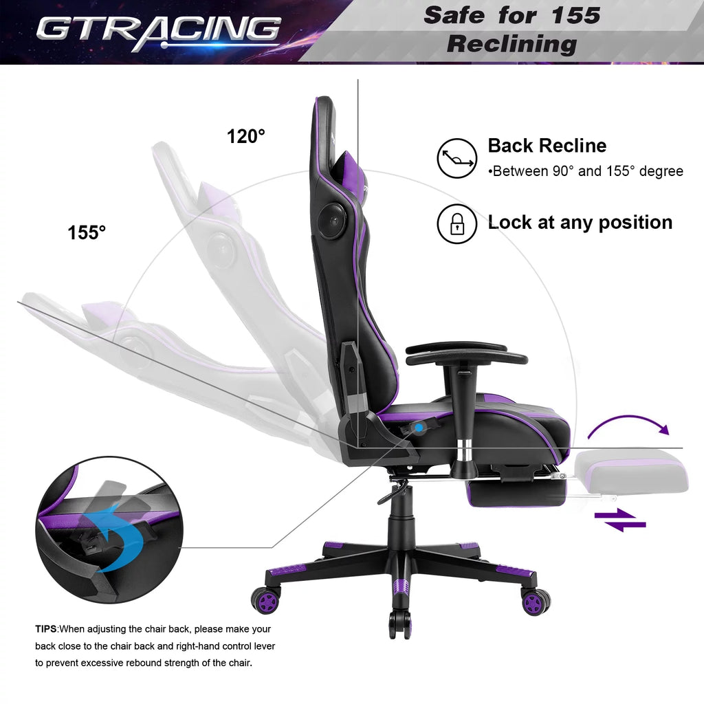 Purple Gaming Chair with Speakers and Footrest X1266