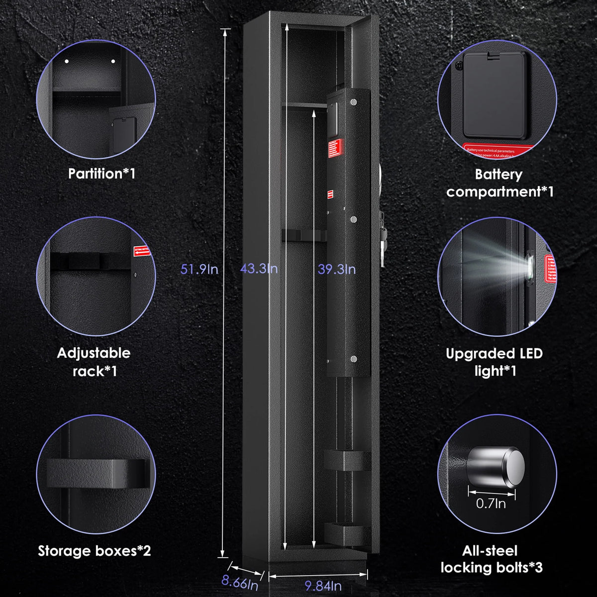 3-Gun Safe with LED Light, Digital Keypad, Alarm System M45385
